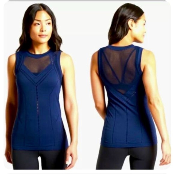 Athleta Two Toned Seamless Tank Top in Navy Blue | Size Small - Picture 2 of 7